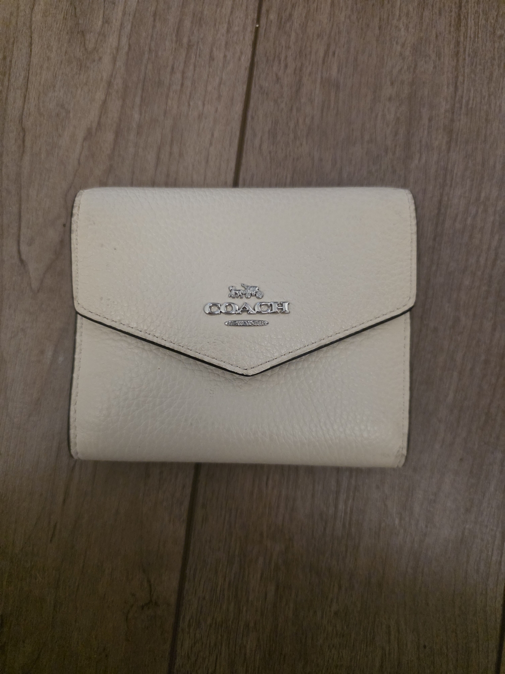 COACH Cream Pebbled Leather Envelope Wallet with Silver Logo